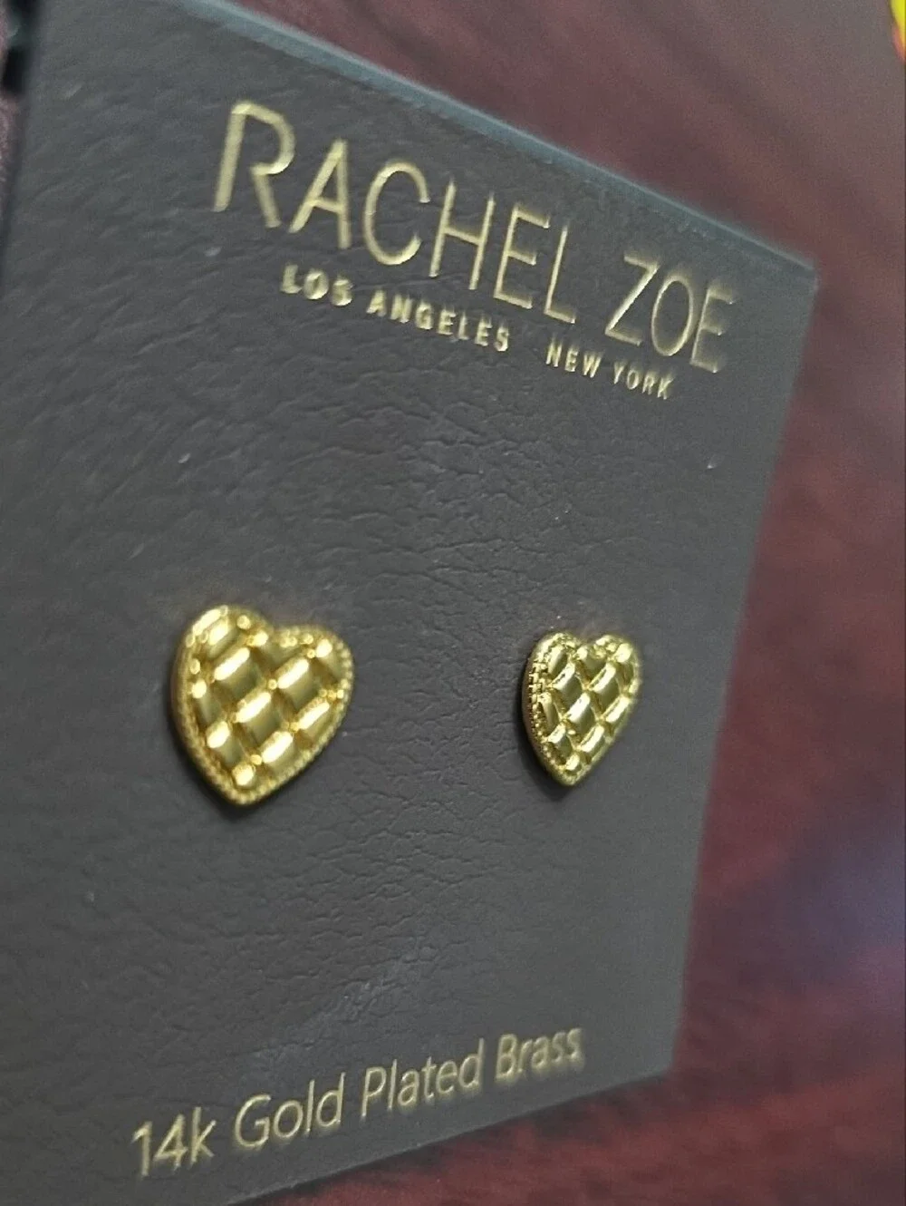 Rachel Zoe Gold Heart Stud Earrings with Woven Texture